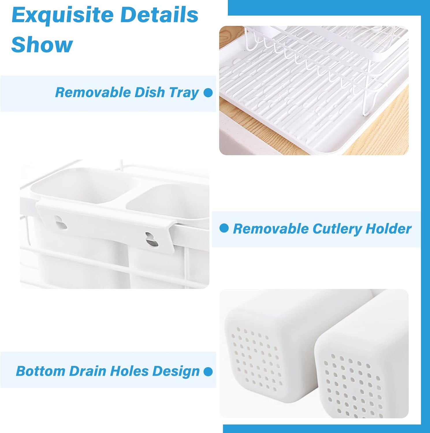 CARLA HOME 2-Tier Dish Drying Rack for Kitchen Counter with Removable Drip Tray, Utensil Holder and Cutlery Organizer - Image 7