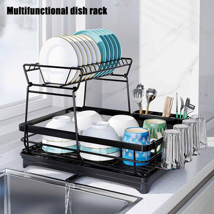 CARLA HOME 2-Tier Dish Drying Rack for Kitchen Counter with Drainboard, Utensil Holder, Cup Rack & Cutlery Organizer - Image 5