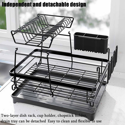 CARLA HOME 2-Tier Dish Drying Rack for Kitchen Counter with Drainboard, Utensil Holder, Cup Rack & Cutlery Organizer - Image 6