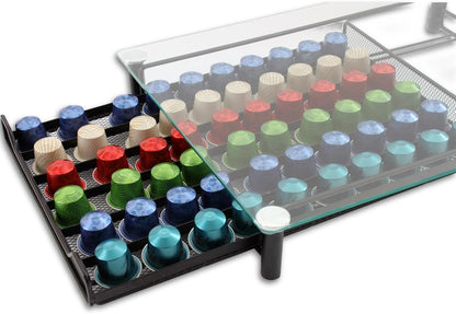CARLA HOME 60 Coffee Pod Holder Drawer with Tempered Glass Capsule Organizer for Nespresso Pods and Sliding Drawer for Kitchen Countertop - Image 5