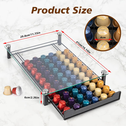 CARLA HOME 60 Coffee Pod Holder Drawer with Tempered Glass Capsule Organizer for Nespresso Pods and Sliding Drawer for Kitchen Countertop - Image 7
