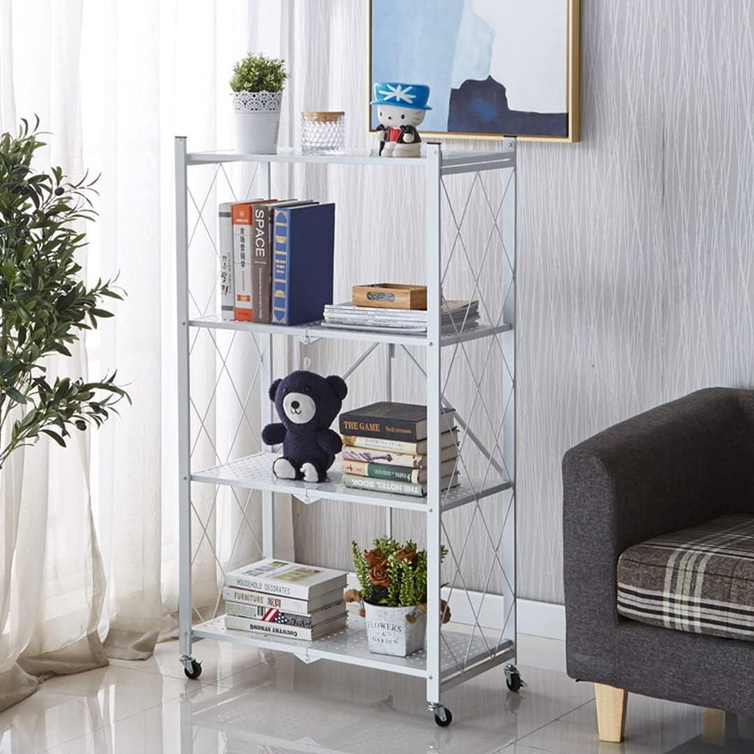 CARLA HOME 4-Tier Foldable Storage Shelf with Wheels for Kitchen, Garage, Pantry or Basement (White) - Image 4