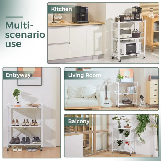 CARLA HOME 5-Tier Foldable Storage Shelf with Wheels for Kitchen, Garage, Pantry or Basement (White) - Image 2