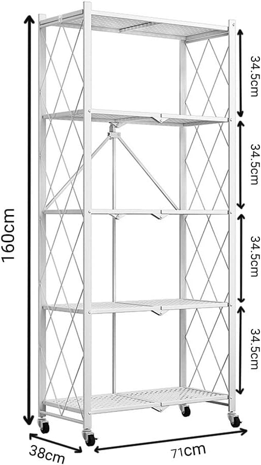 CARLA HOME 5-Tier Foldable Storage Shelf with Wheels for Kitchen, Garage, Pantry or Basement (White) - Image 3