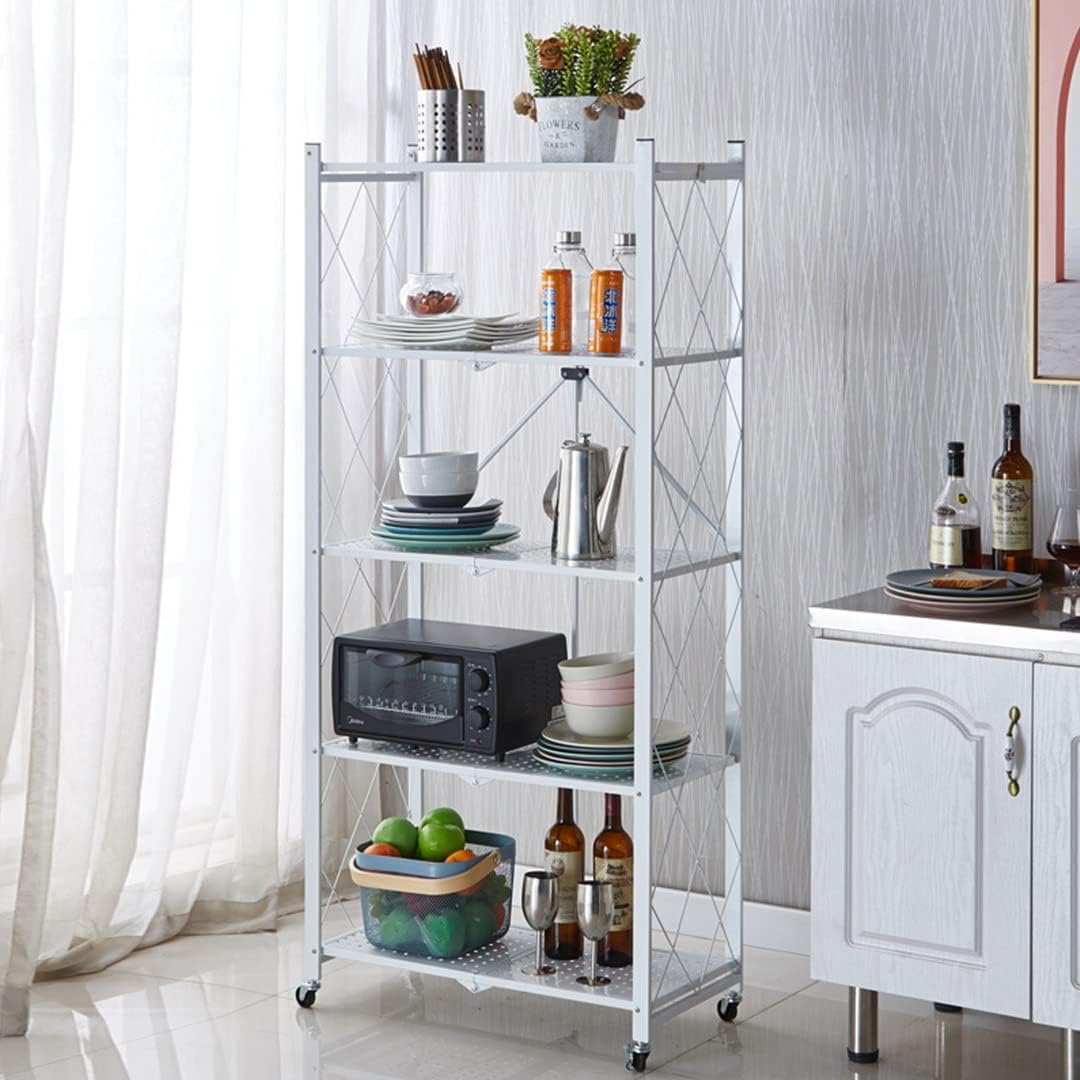CARLA HOME 5-Tier Foldable Storage Shelf with Wheels for Kitchen, Garage, Pantry or Basement (White) - Image 4
