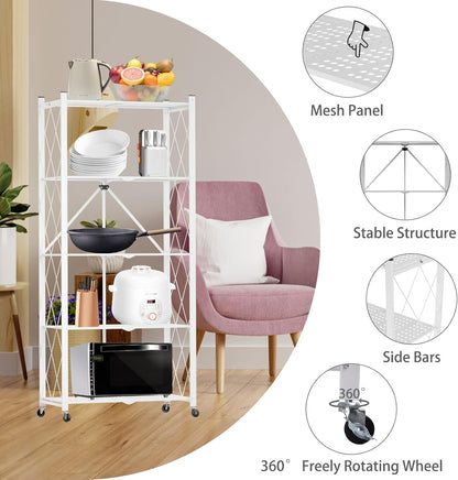 CARLA HOME 5-Tier Foldable Storage Shelf with Wheels for Kitchen, Garage, Pantry or Basement (White) - Image 6