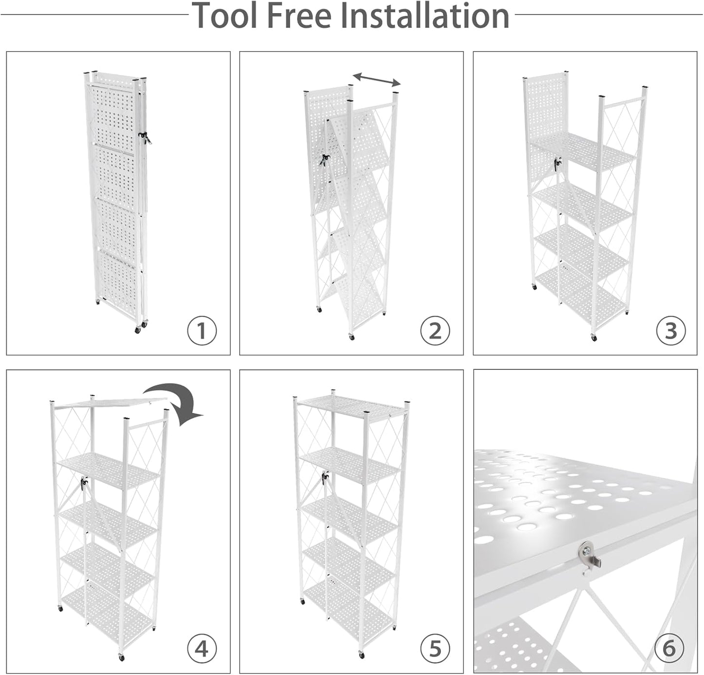 CARLA HOME 5-Tier Foldable Storage Shelf with Wheels for Kitchen, Garage, Pantry or Basement (White) - Image 8