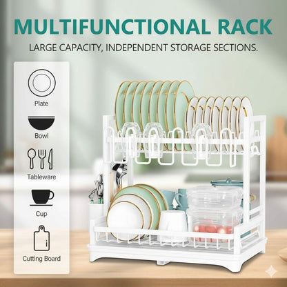 CARLA HOME Dish Drying Rack 2-Tier Kitchen Drainer with Drainboard (White) - Image 2