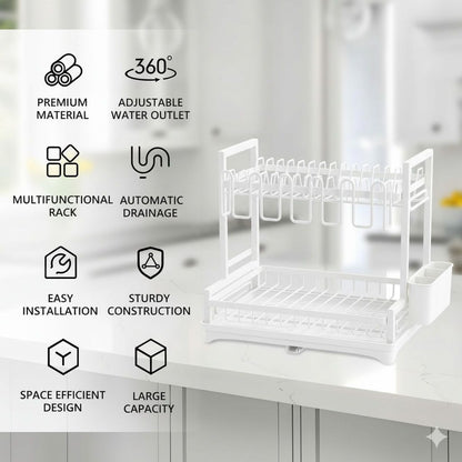 CARLA HOME Dish Drying Rack 2-Tier Kitchen Drainer with Drainboard (White) - Image 3