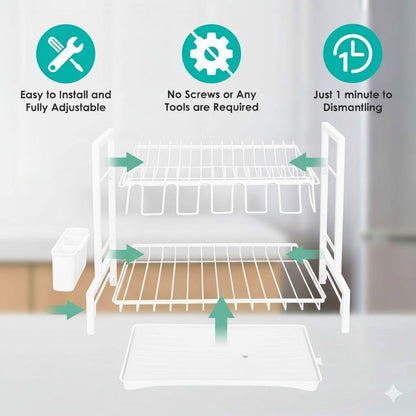 CARLA HOME Dish Drying Rack 2-Tier Kitchen Drainer with Drainboard (White) - Image 5