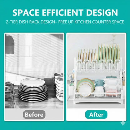 CARLA HOME Dish Drying Rack 2-Tier Kitchen Drainer with Drainboard (White) - Image 7