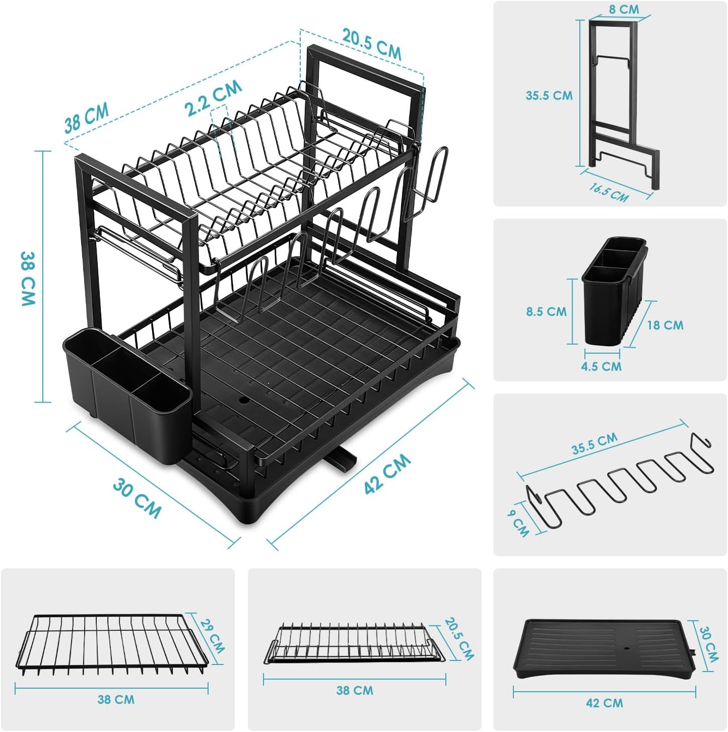 CARLA HOME Dish Drying Rack 2-Tier Kitchen Drainer with Drainboard (White) - Image 9