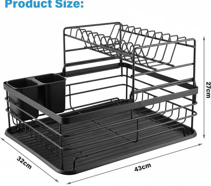 CARLA HOME 2-Tier Dish Drying Rack for Kitchen Counter with Removable Drip Tray, Utensil Holder and Cutlery Organizer (Black) - Image 2