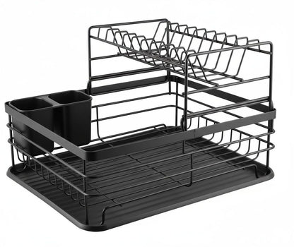 CARLA HOME 2-Tier Dish Drying Rack for Kitchen Counter with Removable Drip Tray, Utensil Holder and Cutlery Organizer (Black) - Image 7
