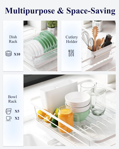 CARLA HOME Dish Drying Rack for Kitchen Counter with Removable Drip Tray, Utensil Holder and Cutlery Organizer - Image 3