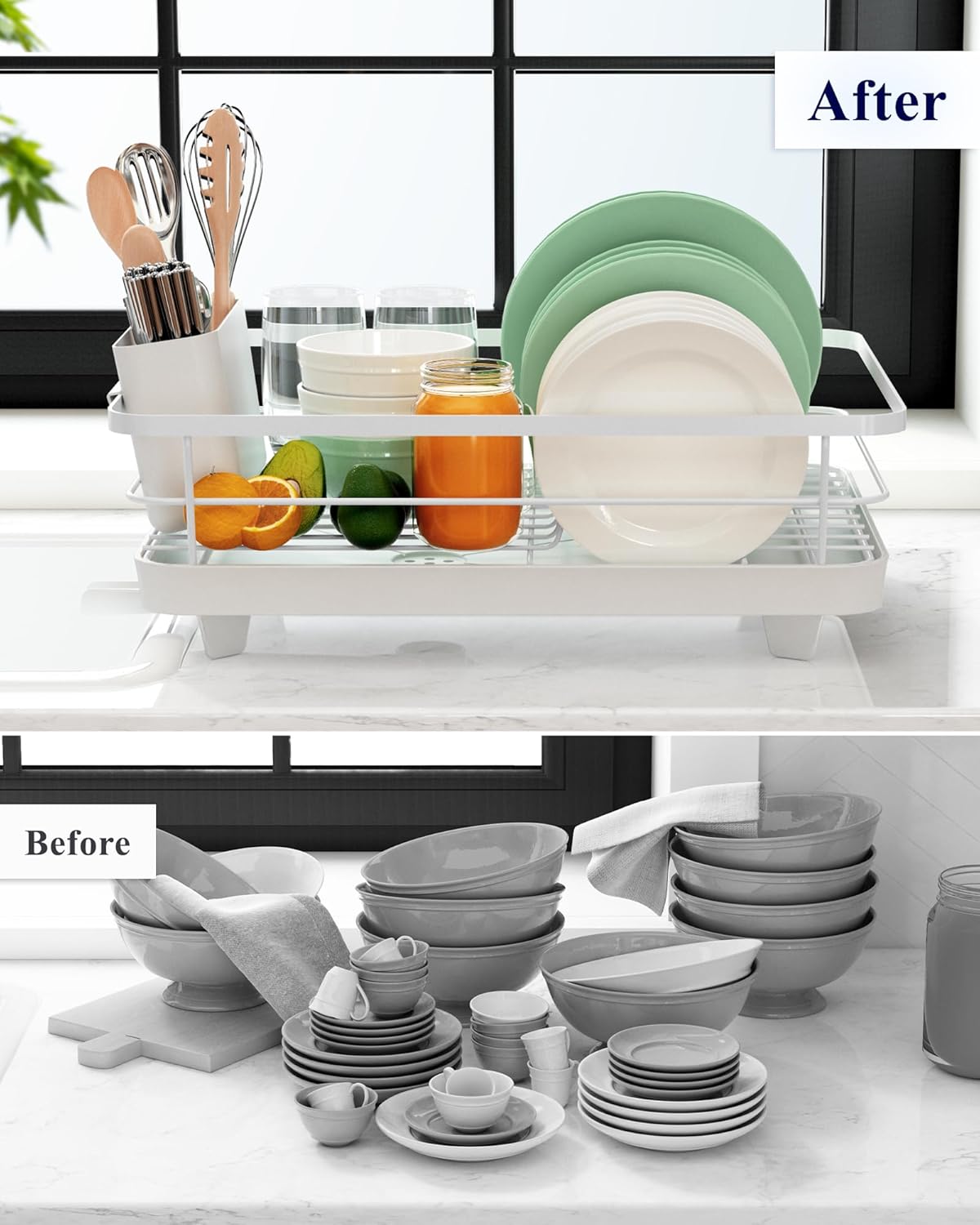 CARLA HOME Dish Drying Rack for Kitchen Counter with Removable Drip Tray, Utensil Holder and Cutlery Organizer - Image 6