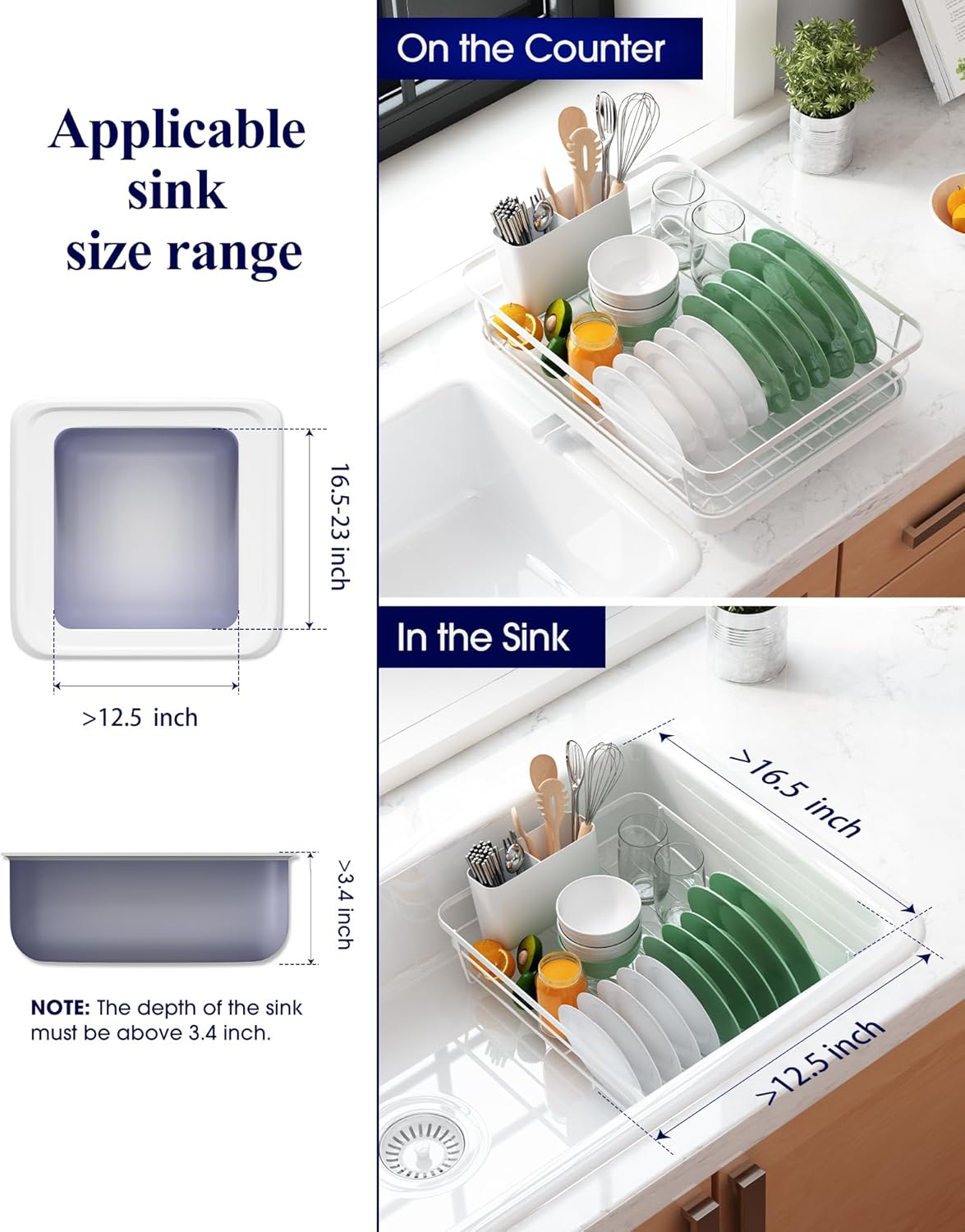 CARLA HOME Dish Drying Rack for Kitchen Counter with Removable Drip Tray, Utensil Holder and Cutlery Organizer - Image 8