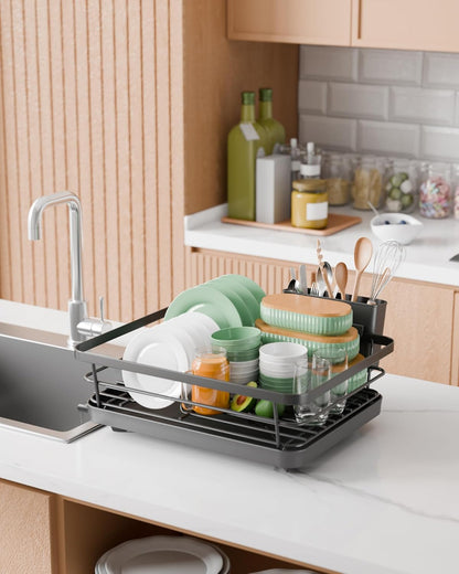 CARLA HOME Dish Drying Rack for Kitchen Counter with Removable Drip Tray, Utensil Holder and Cutlery Organizer - Image 3