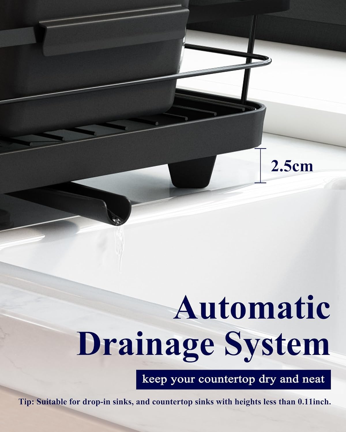 CARLA HOME Dish Drying Rack for Kitchen Counter with Removable Drip Tray, Utensil Holder and Cutlery Organizer - Image 7