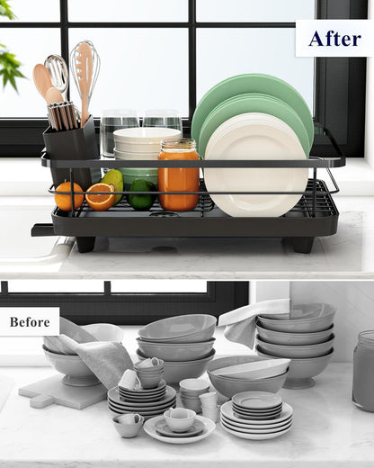 CARLA HOME Dish Drying Rack for Kitchen Counter with Removable Drip Tray, Utensil Holder and Cutlery Organizer - Image 8