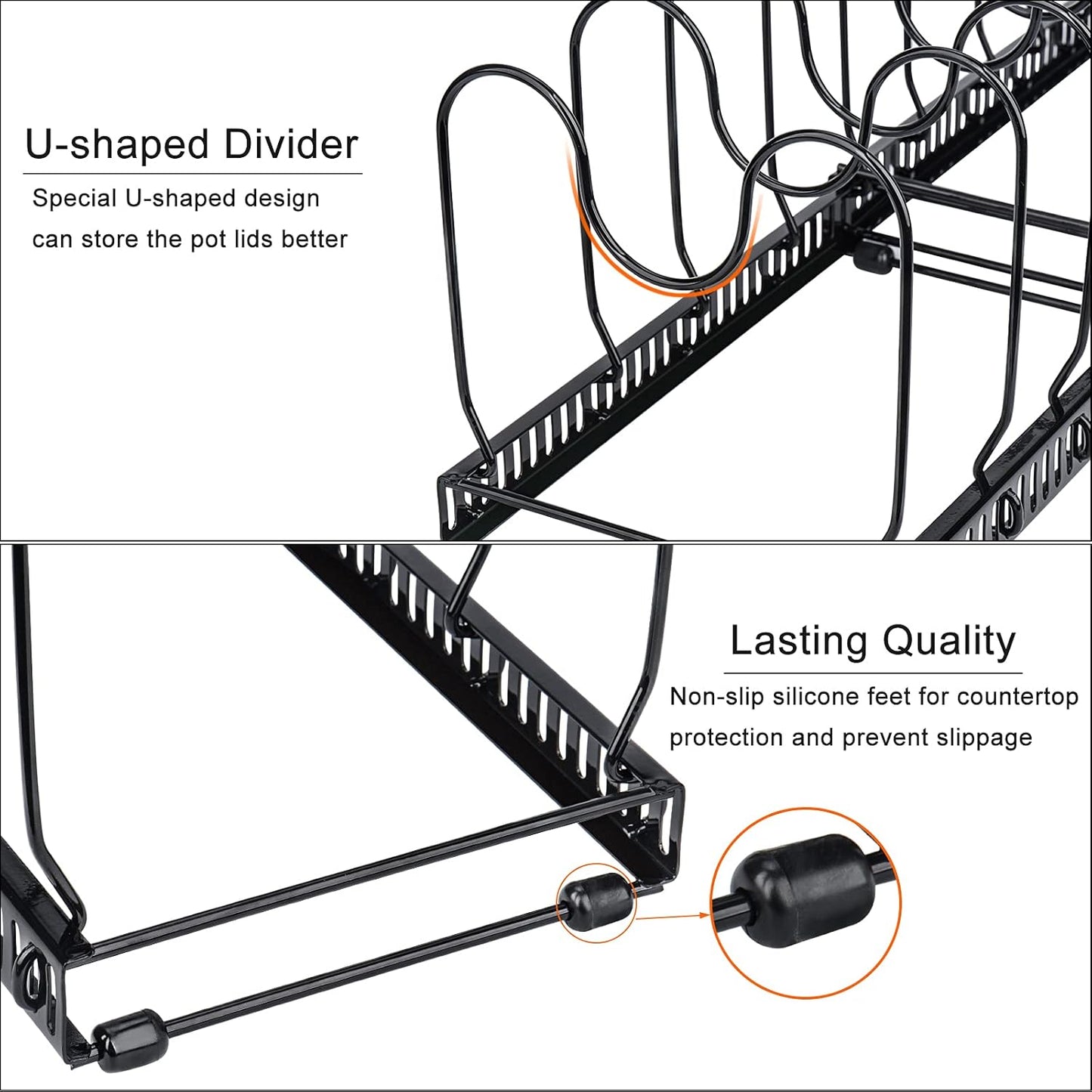 CARLA HOME Expandable Pot and Pan Organizer Rack for Cabinet with 10 Adjustable Dividers, Lid & Cookware Holder for Kitchen Pantry or Countertop Storage - Image 3