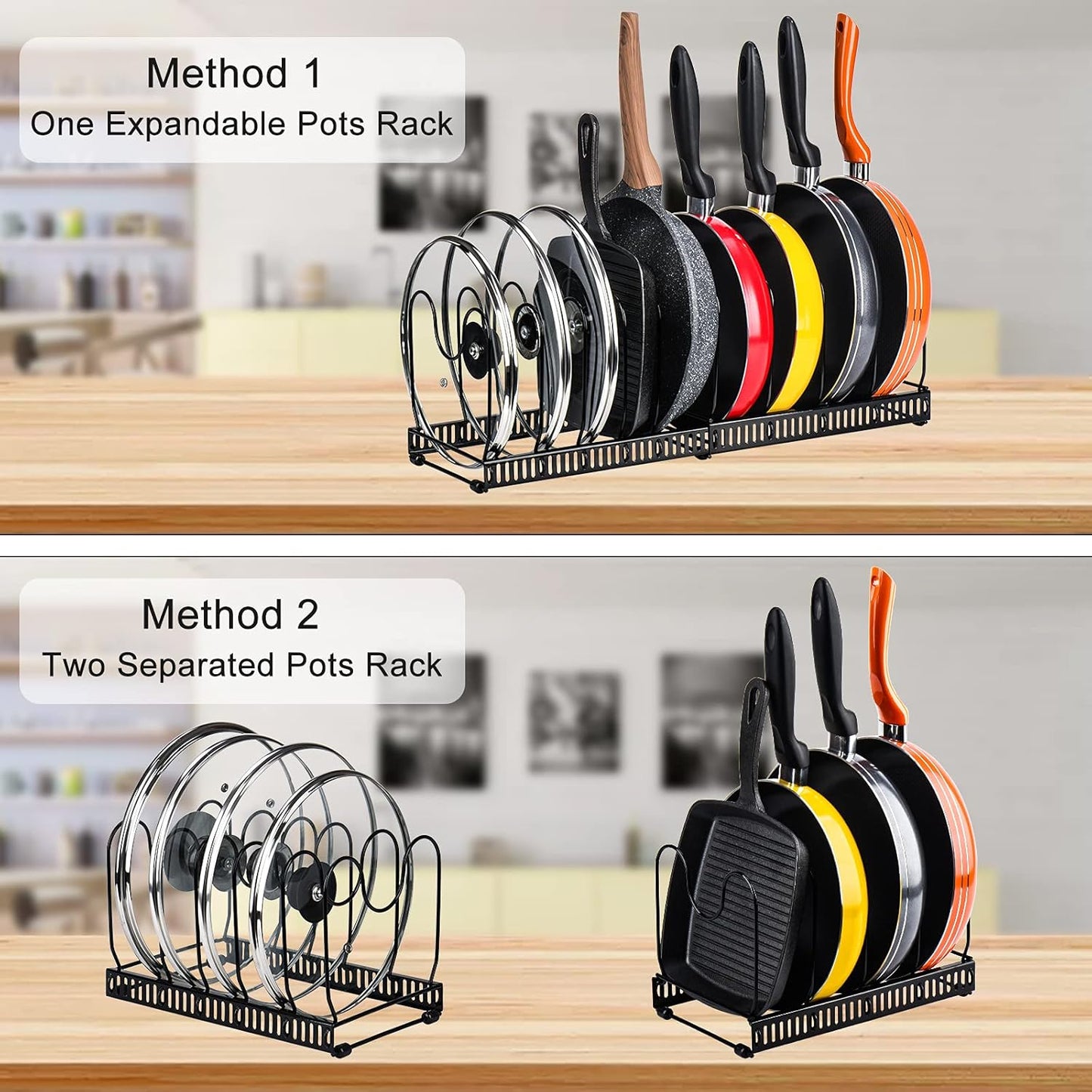 CARLA HOME Expandable Pot and Pan Organizer Rack for Cabinet with 10 Adjustable Dividers, Lid & Cookware Holder for Kitchen Pantry or Countertop Storage - Image 4