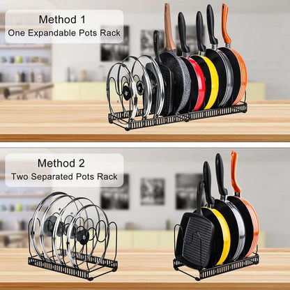 CARLA HOME Expandable Pot and Pan Organizer Rack for Cabinet with 10 Adjustable Dividers, Lid & Cookware Holder for Kitchen Pantry or Countertop Storage - Image 4
