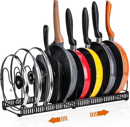 CARLA HOME Expandable Pot and Pan Organizer Rack for Cabinet with 10 Adjustable Dividers, Lid & Cookware Holder for Kitchen Pantry or Countertop Storage - Image 7