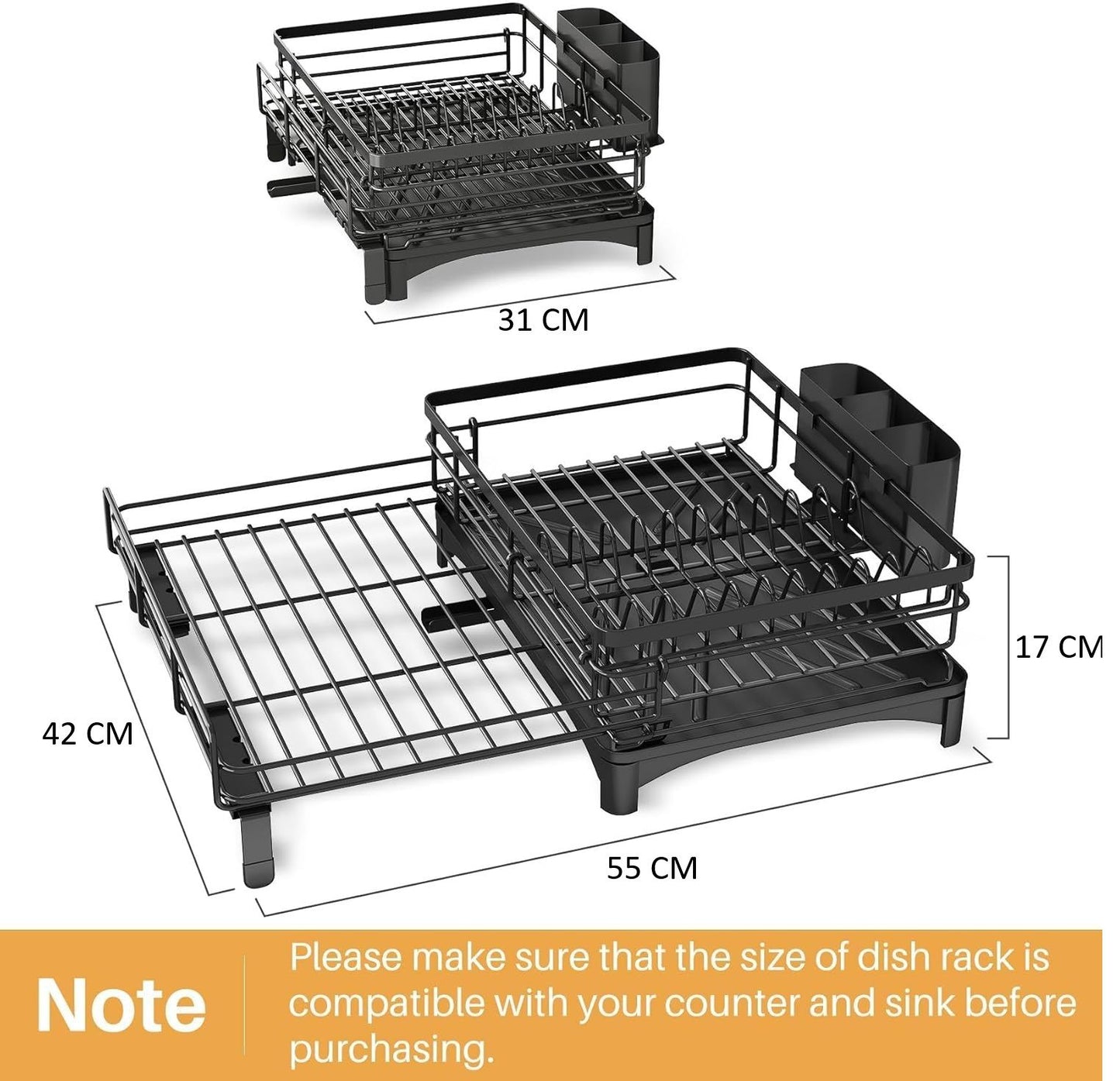CARLA HOME Expandable Dish Drying Rack with Drainage Spout, Utensil Holder & Drainboardfor Kitchen Countertop Organizer (1 tier) - Image 2