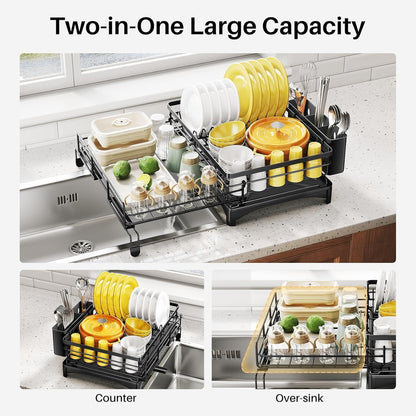 CARLA HOME Expandable Dish Drying Rack with Drainage Spout, Utensil Holder & Drainboardfor Kitchen Countertop Organizer (1 tier) - Image 3