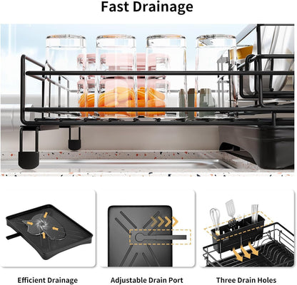 CARLA HOME Expandable Dish Drying Rack with Drainage Spout, Utensil Holder & Drainboardfor Kitchen Countertop Organizer (1 tier) - Image 5