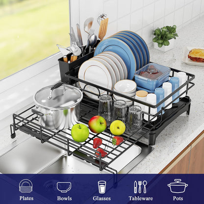 CARLA HOME Expandable Dish Drying Rack with Drainage Spout, Utensil Holder & Drainboardfor Kitchen Countertop Organizer (1 tier) - Image 8