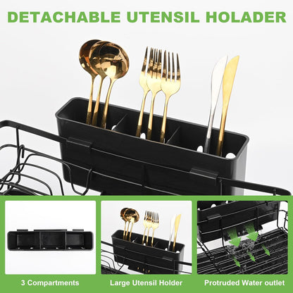 CARLA HOME Expandable Dish Drying Rack with Drainage Spout, Utensil Holder & Drainboardfor Kitchen Countertop Organizer (2 tier) - Image 7