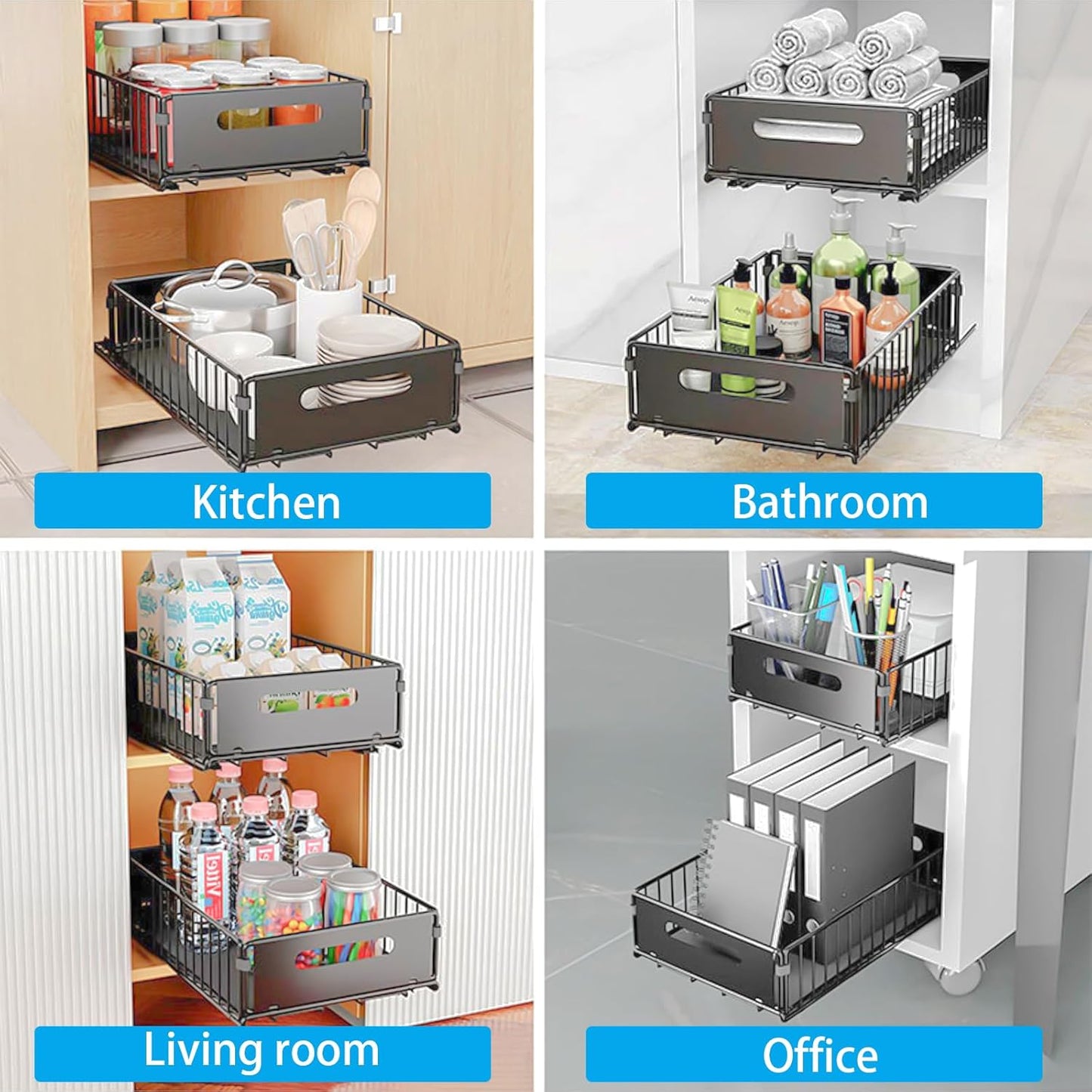 CARLA HOME 2 Pack Pullout Cabinet Kitchen Organizer Drawers with No-Drilling and Adhesive Design for Pantry & Cabinets - Image 5