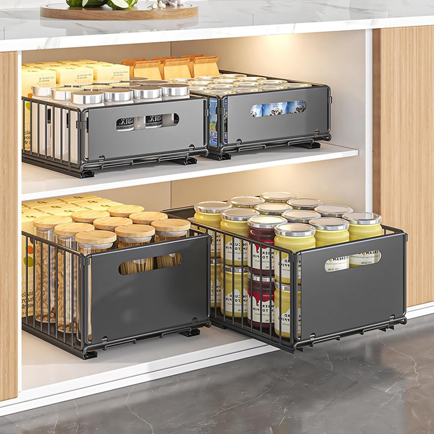 CARLA HOME 2 Pack Pullout Cabinet Kitchen Organizer Drawers with No-Drilling and Adhesive Design for Pantry & Cabinets - Image 8