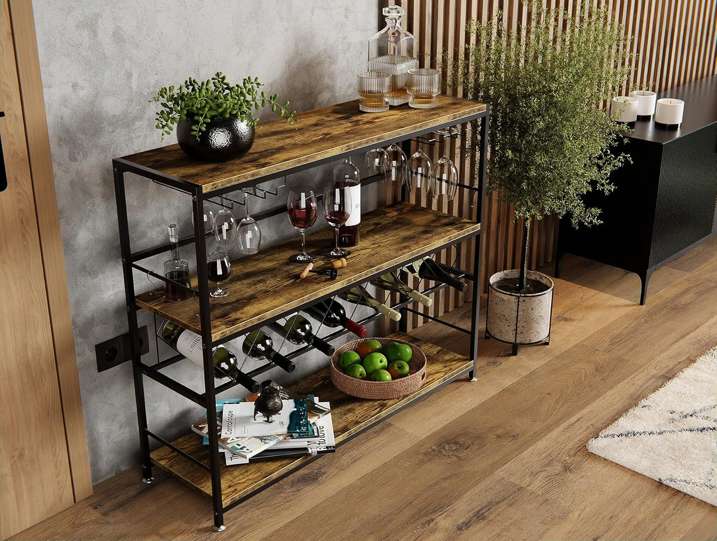 CARLA HOME Large Wine Rack with Glass Holder, Metal Designed Bottle Holder and Wood Countertop for Wine & Champagne - Image 2