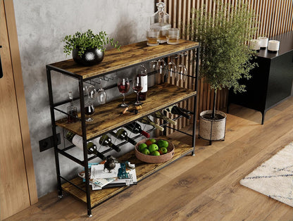CARLA HOME Large Wine Rack with Glass Holder, Metal Designed Bottle Holder and Wood Countertop for Wine & Champagne - Image 2