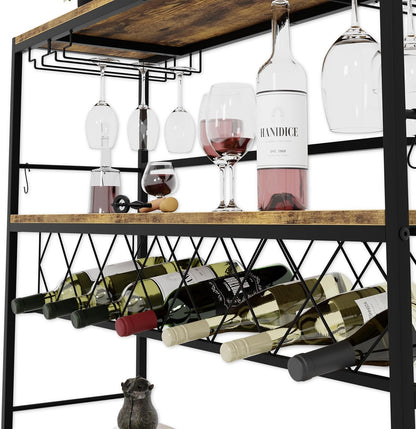 CARLA HOME Large Wine Rack with Glass Holder, Metal Designed Bottle Holder and Wood Countertop for Wine & Champagne - Image 3