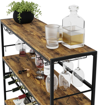 CARLA HOME Large Wine Rack with Glass Holder, Metal Designed Bottle Holder and Wood Countertop for Wine & Champagne - Image 4