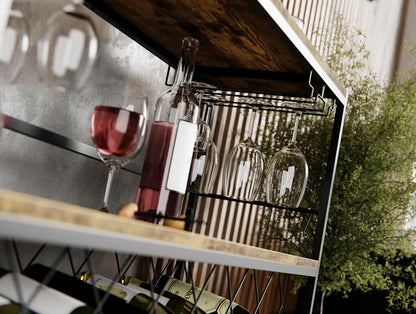 CARLA HOME Large Wine Rack with Glass Holder, Metal Designed Bottle Holder and Wood Countertop for Wine & Champagne - Image 5