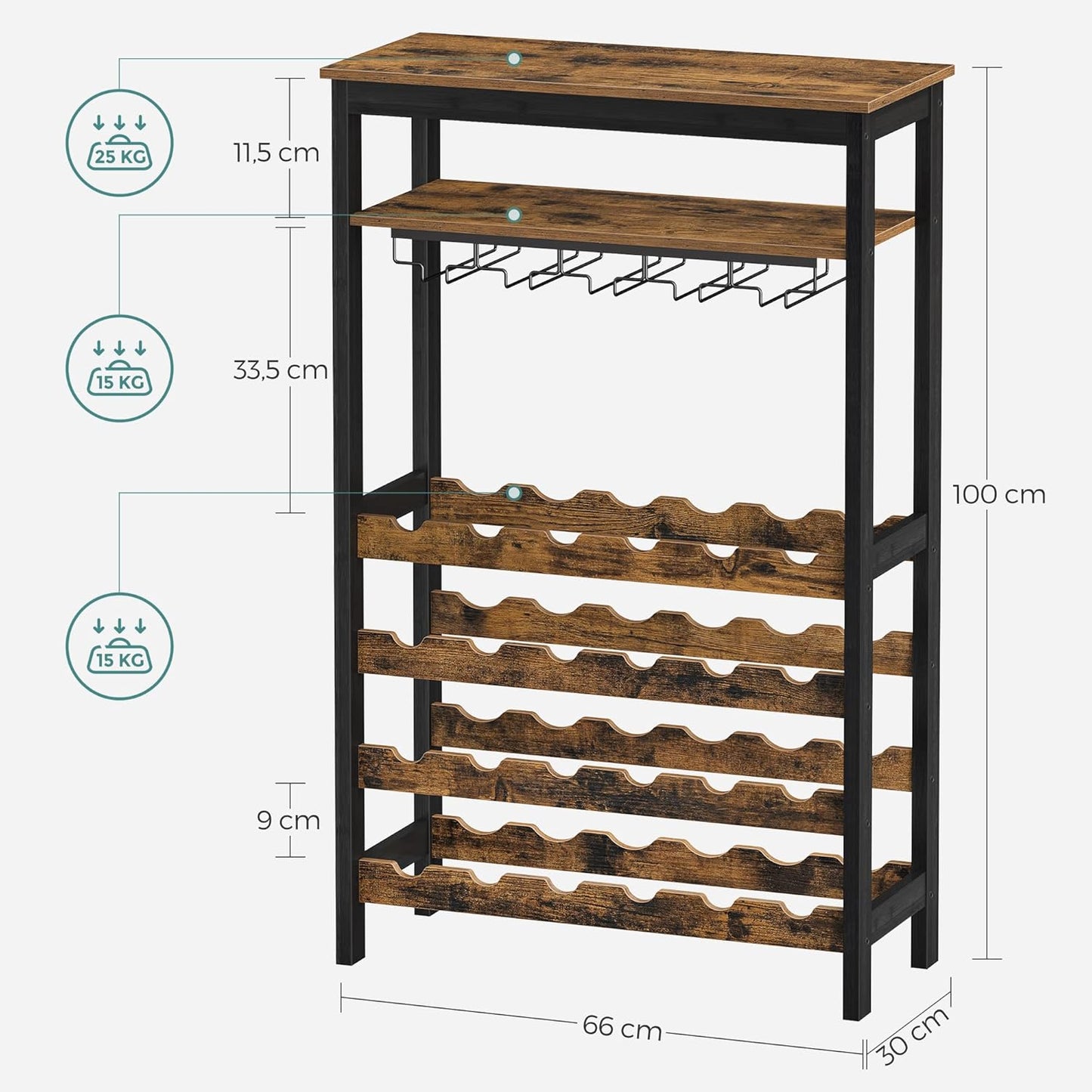 CARLA HOME Large Wine Rack with Glass Holder, Metal Designed Bottle Holder and Wood Countertop up to Wine & Champagne Bottles - Image 4