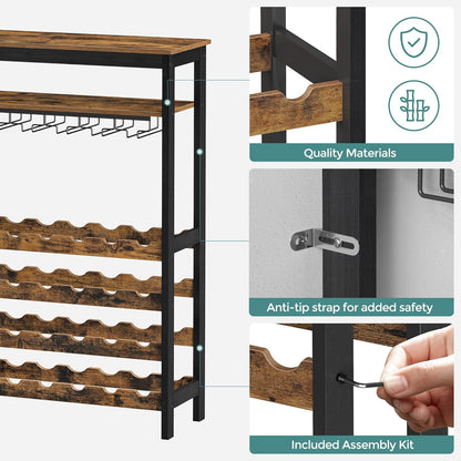 CARLA HOME Large Wine Rack with Glass Holder, Metal Designed Bottle Holder and Wood Countertop up to Wine & Champagne Bottles - Image 6