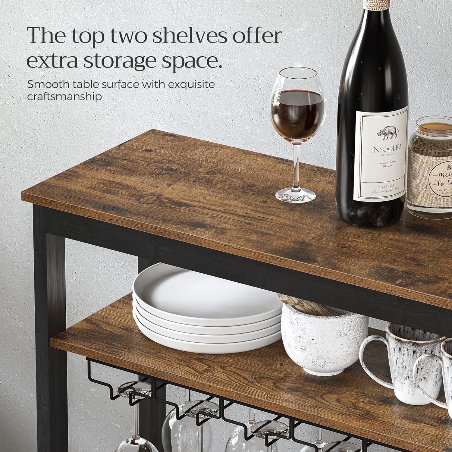 CARLA HOME Large Wine Rack with Glass Holder, Metal Designed Bottle Holder and Wood Countertop up to Wine & Champagne Bottles - Image 7