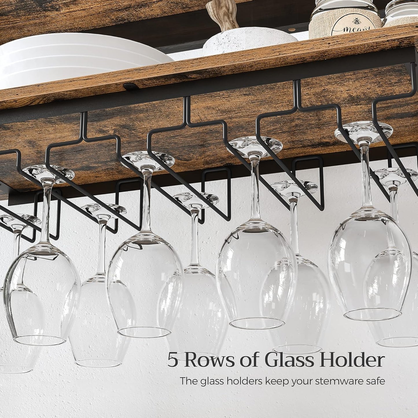 CARLA HOME Large Wine Rack with Glass Holder, Metal Designed Bottle Holder and Wood Countertop up to Wine & Champagne Bottles - Image 8