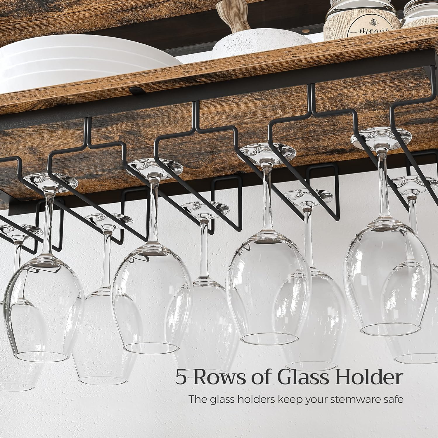 CARLA HOME Large Wine Rack with Glass Holder, Metal Designed Bottle Holder and Wood Countertop up to Wine & Champagne Bottles - Image 8