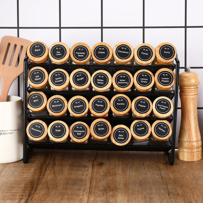 CARLA HOME 24 Glass Spice Jars with Bamboo Lids, Shaker Tops, 180 Spice Labels, White Pen & Funnel for Kitchen Organization, Spice Rack, Seasoning & Herb Storage - Image 2