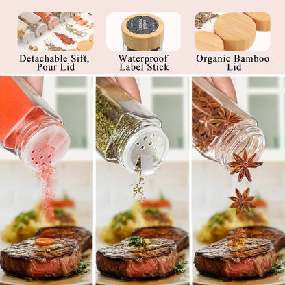 CARLA HOME 24 Glass Spice Jars with Bamboo Lids, Shaker Tops, 180 Spice Labels, White Pen & Funnel for Kitchen Organization, Spice Rack, Seasoning & Herb Storage - Image 4