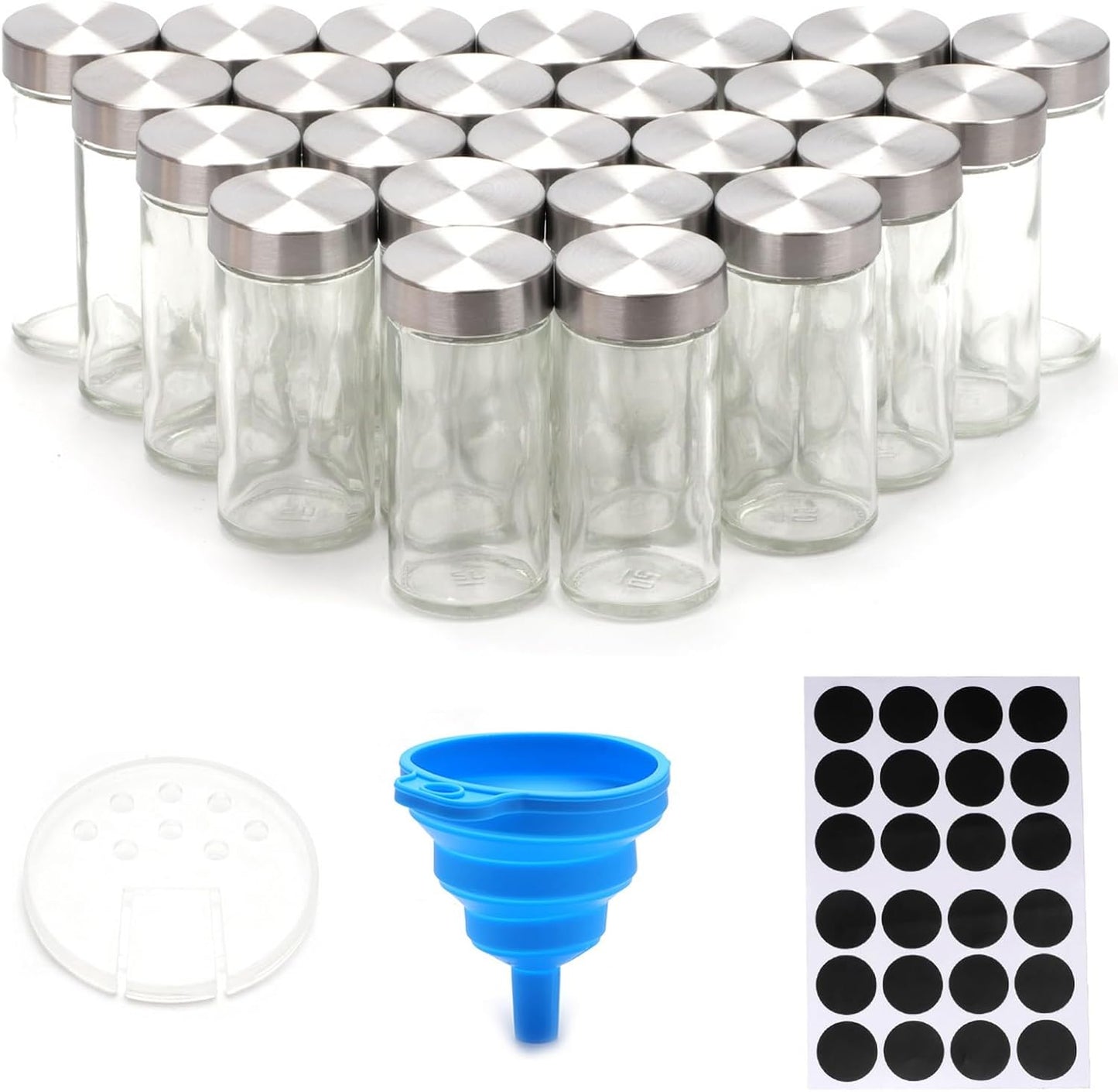CARLA HOME 24 Glass Spice Jars with Lids, Shaker Tops, 180 Spice Labels, White Pen & Funnel for Kitchen Organization, Spice Rack, Seasoning & Herb Storage - Image 8