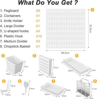 CARLA HOME Pegboard Wall Organizer Kit with 6 Modular Pegboards & 21 Accessories for Kitchen, Office, Gaming & Craft Storage - Image 2