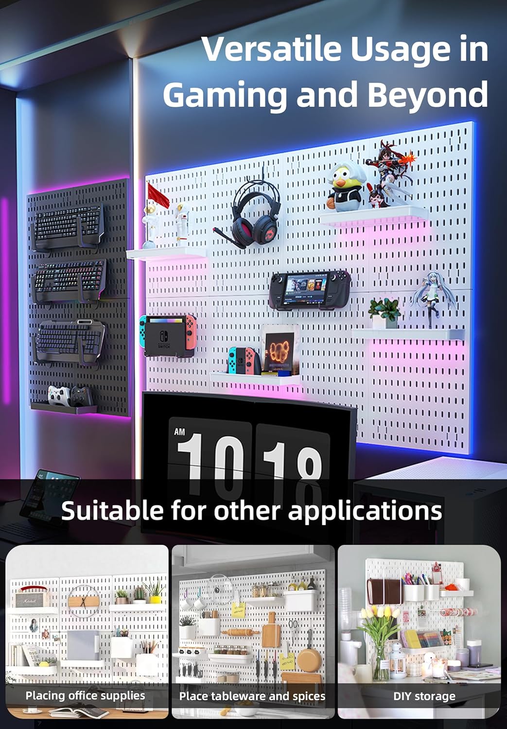 CARLA HOME Pegboard Wall Organizer Kit with 6 Modular Pegboards & 21 Accessories for Kitchen, Office, Gaming & Craft Storage - Image 8
